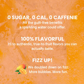 Close-up of fizzy bubbles in CHI FOREST Mango Sparkling Water.