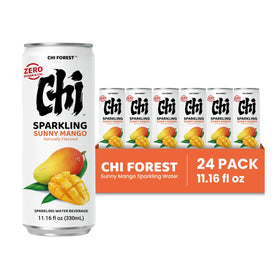 Pack of 24 CHI FOREST Mango Sparkling Water cans for easy at-home refreshment.