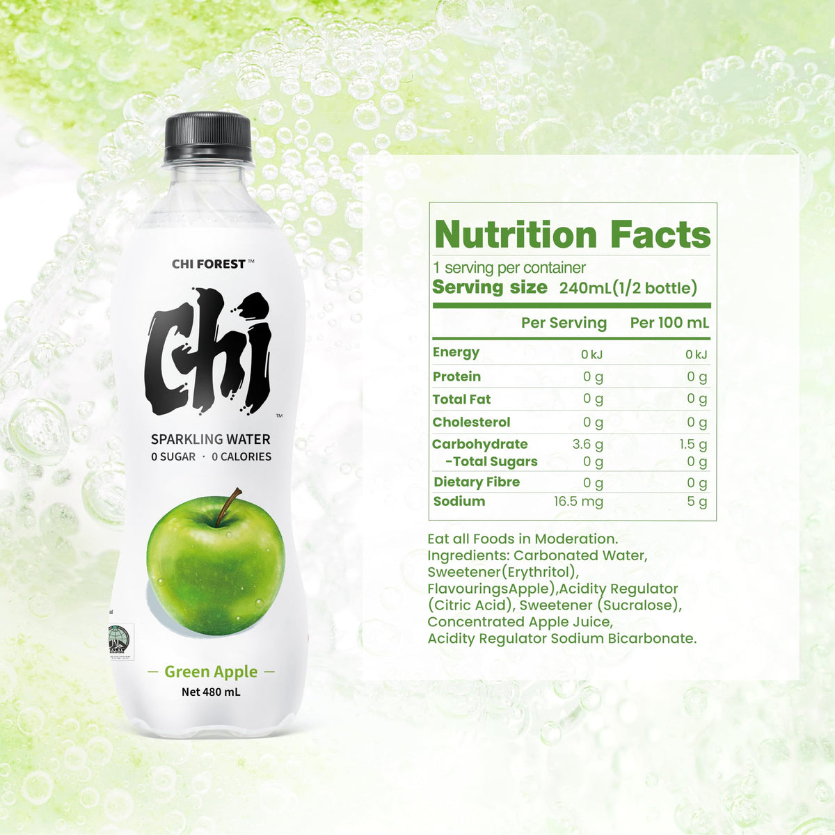 CHI FOREST 15-bottle pack of Green Apple sparkling water for easy sharing.
