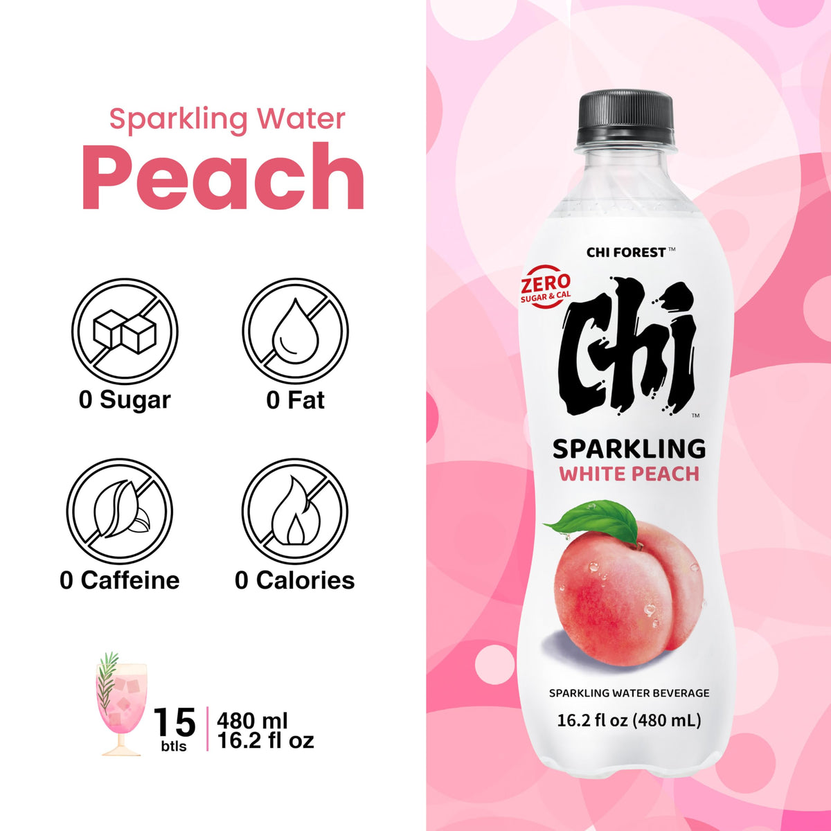CHI FOREST Pack 15 bottles illustrates convenient zero sugar hydration.