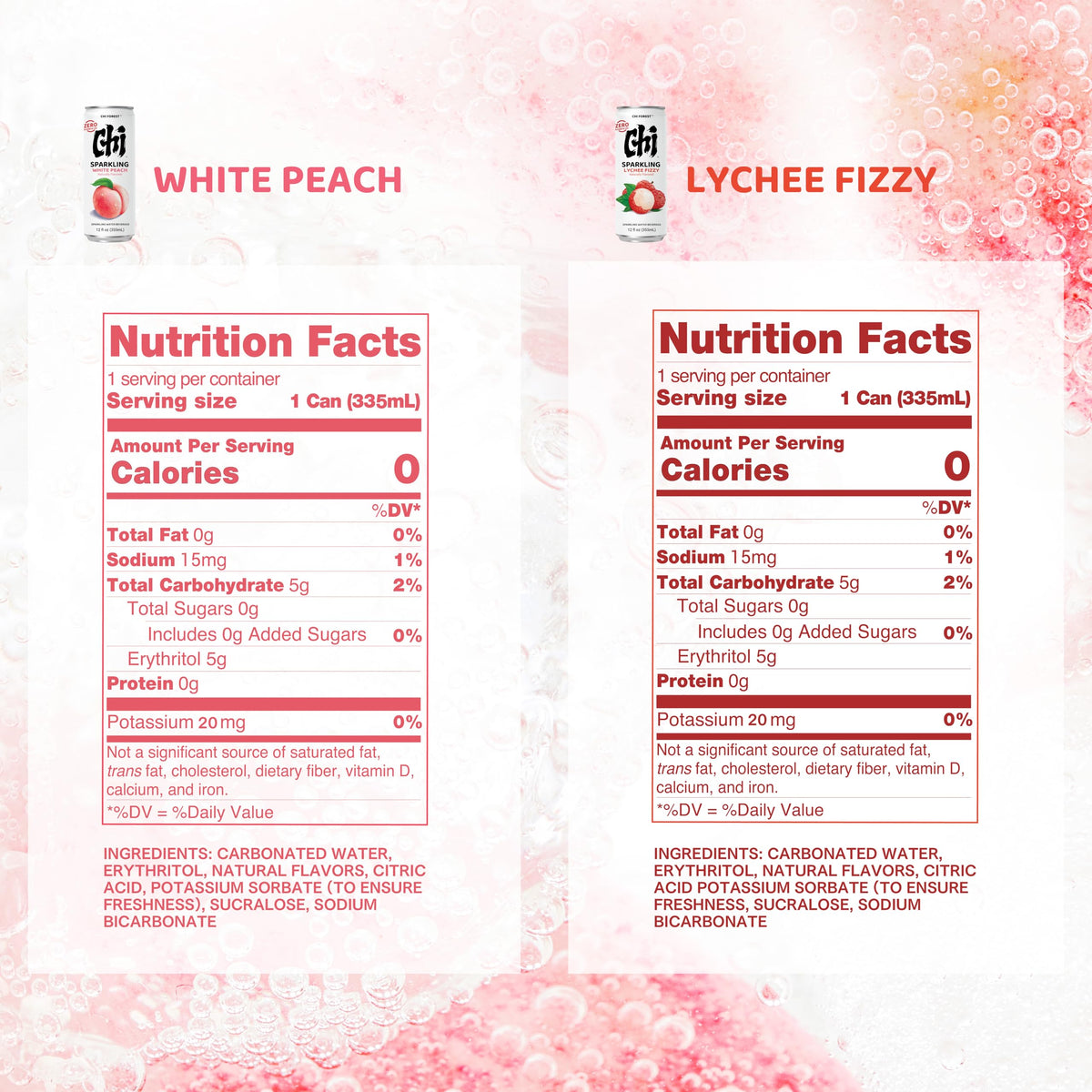 CHI FOREST pack 24 cans featuring lychee and white peach flavors for gatherings