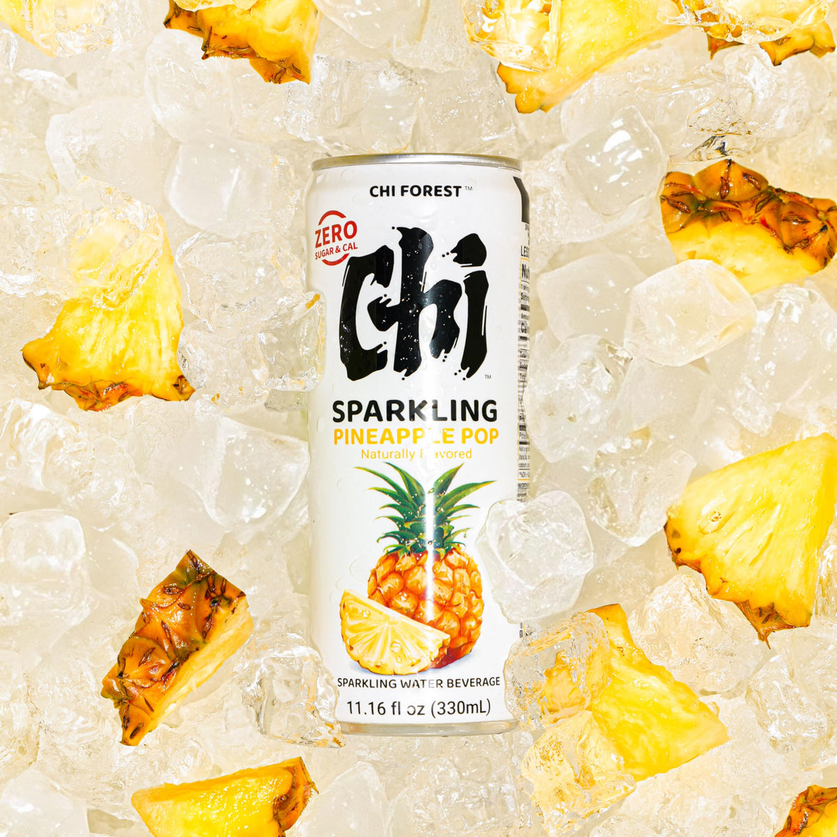 CHI FOREST Pineapple sparkling water can front showing vibrant label for refreshment