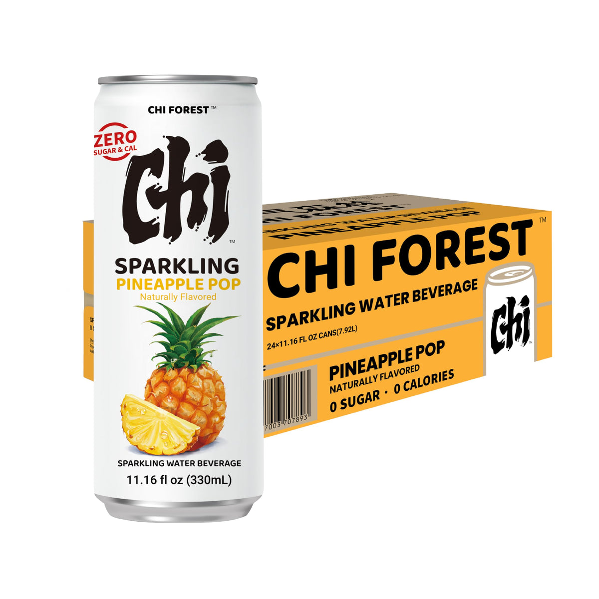 CHI FOREST Pineapple label closeup noting zero artificial flavors