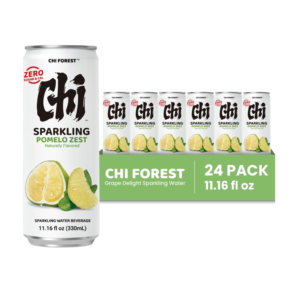 Pouring CHI FOREST Pomelo Sparkling Water reveals lively fizz and citrus aroma.