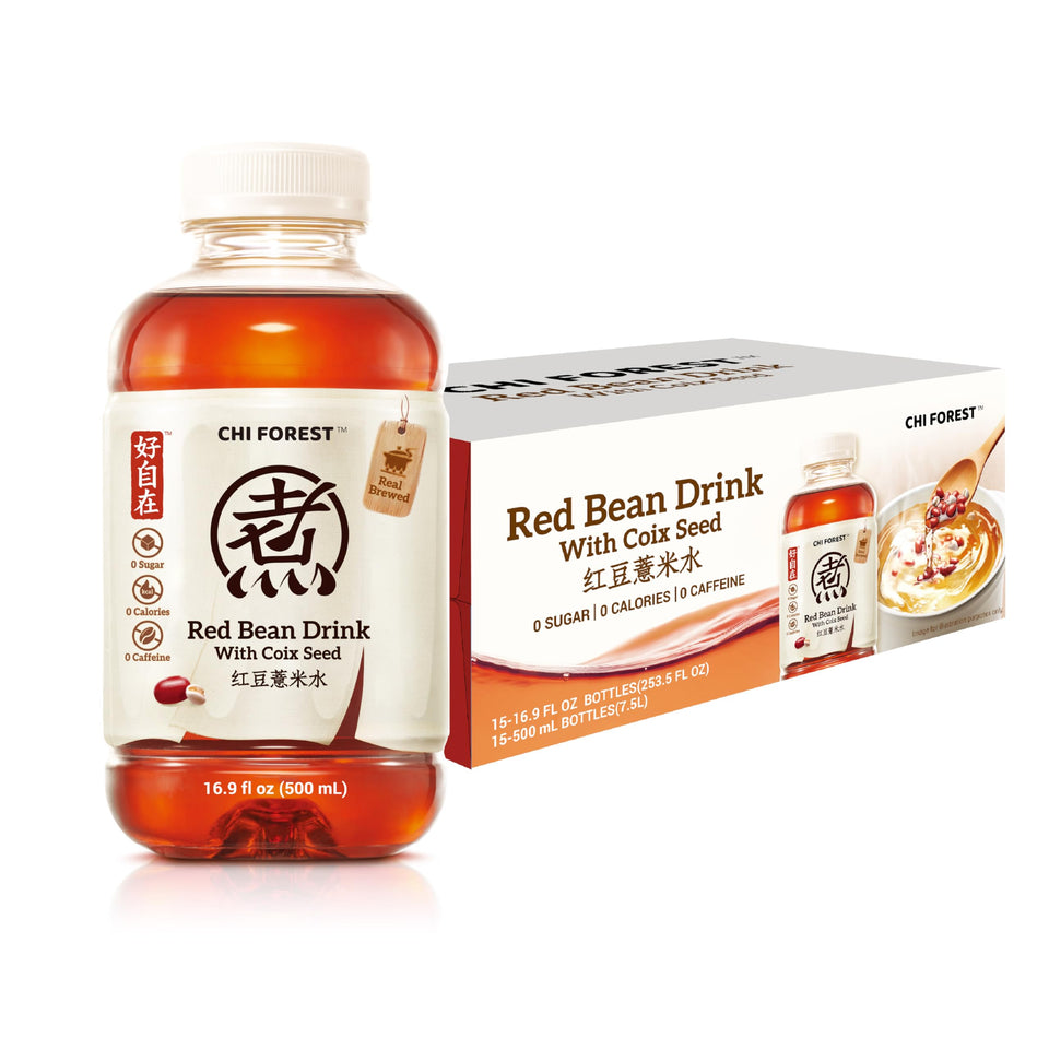 CHI FOREST Red Bean and Job's Tears front bottle view, refreshing zero sugar option.