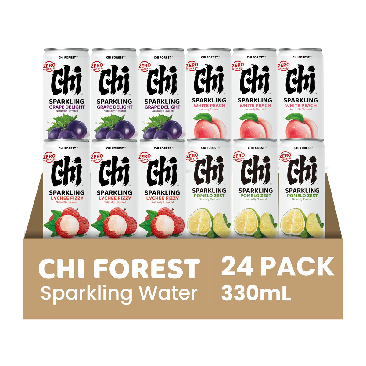 CHI FOREST sparkling water 24-count case emphasizes convenient grab-and-go refreshment