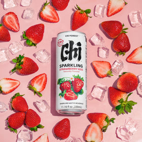 Chi Forest Strawberry Sparkling Water bottle with crisp, fruit-forward flavor for refreshing hydration.