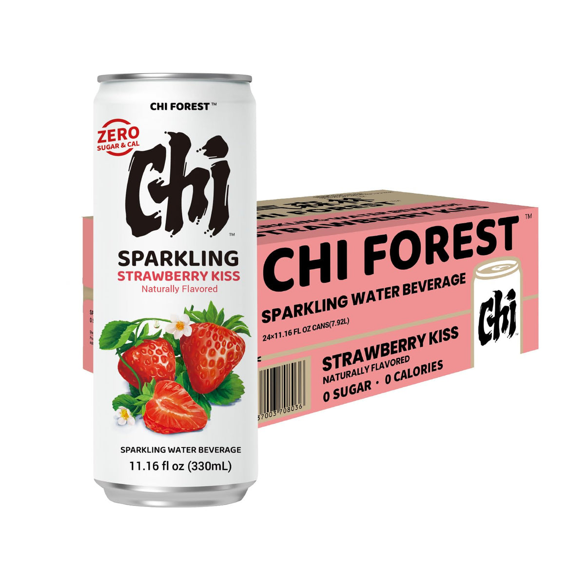 Chi Forest Strawberry Sparkling Water pack-24 for value and shareable refreshment.
