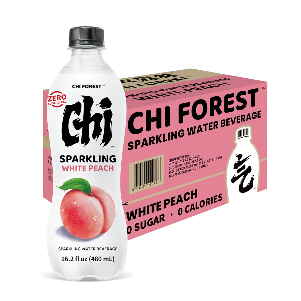 CHI FOREST White Peach bottle shows a refreshing zero sugar option on the go.