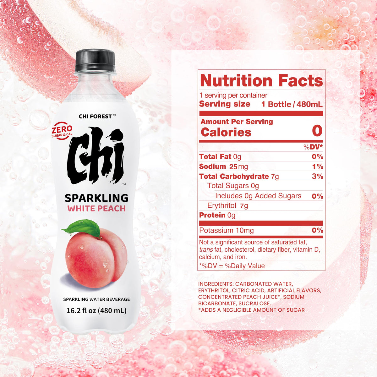 CHI FOREST White Peach pour captures a crisp, flavorful sip perfect for workouts.