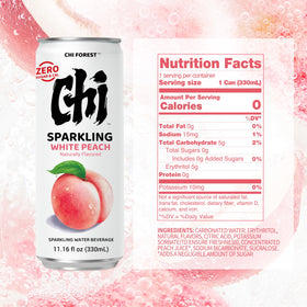 CHI FOREST White Peach Sparkling Water glass, showcasing crisp aroma and true-to-fruit flavor.