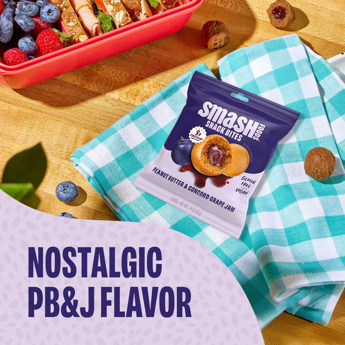 Chia Smash Grape Snack Bites ingredients reveal plant-based energy and clean snacking.