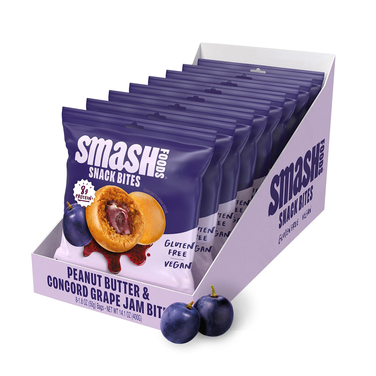 Chia Smash Grape Snack Bites in package for on-the-go energy and convenience.