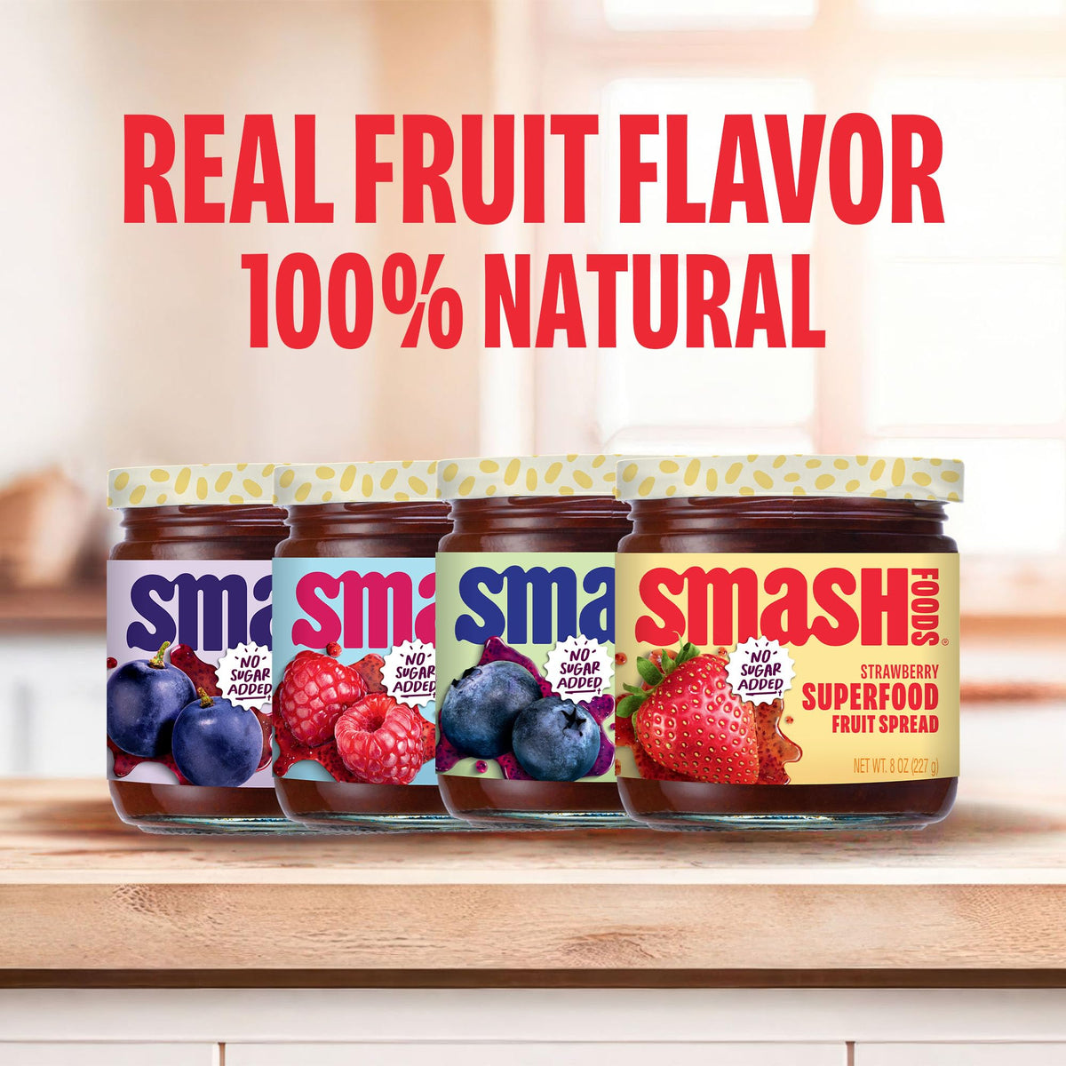 Chia Smash jar on toast showing vibrant fruit spread for fast mornings.
