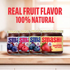 Chia Smash jar on toast showing vibrant fruit spread for fast mornings.
