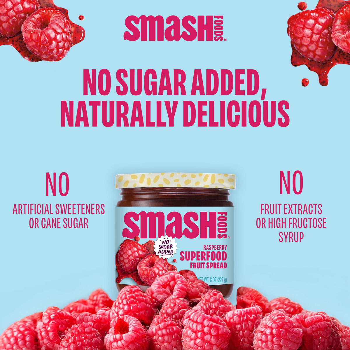 Chia Smash Raspberry Jam on pancakes and yogurt for a tasty topping.