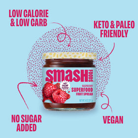 Chia Smash Raspberry Jam serving spoon ready to spread on toast.