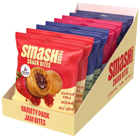 Chia Smash Smash Bites PB&J on-the-go pack highlights plant protein for busy days.