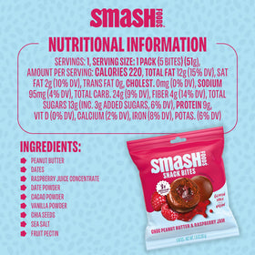 Chia Smash Smash Bites raspberry-chocolate vegan ingredients highlight plant-based nutrition.