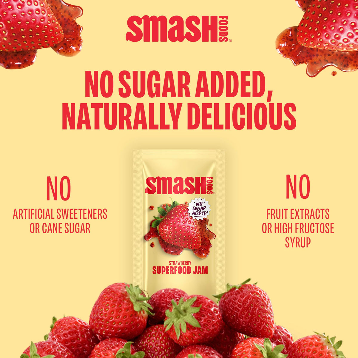 Chia Smash jam packet highlighting upcycled fruit sourcing
