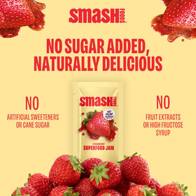 Chia Smash jam packet highlighting upcycled fruit sourcing