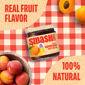 Chia Smash Apricot Jam jar front highlighting no added sugar and real fruit quality.