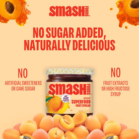 Chia Smash Apricot Jam texture close-up reveals glossy jam with real fruit bits.
