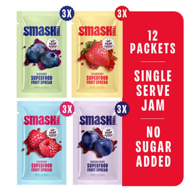 Chia Smash single-serve jam packets offer portable, mess-free snacking on the go.