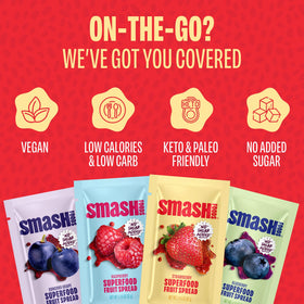 Chia Smash variety 12-pack showcases natural flavors and keto-friendly options.