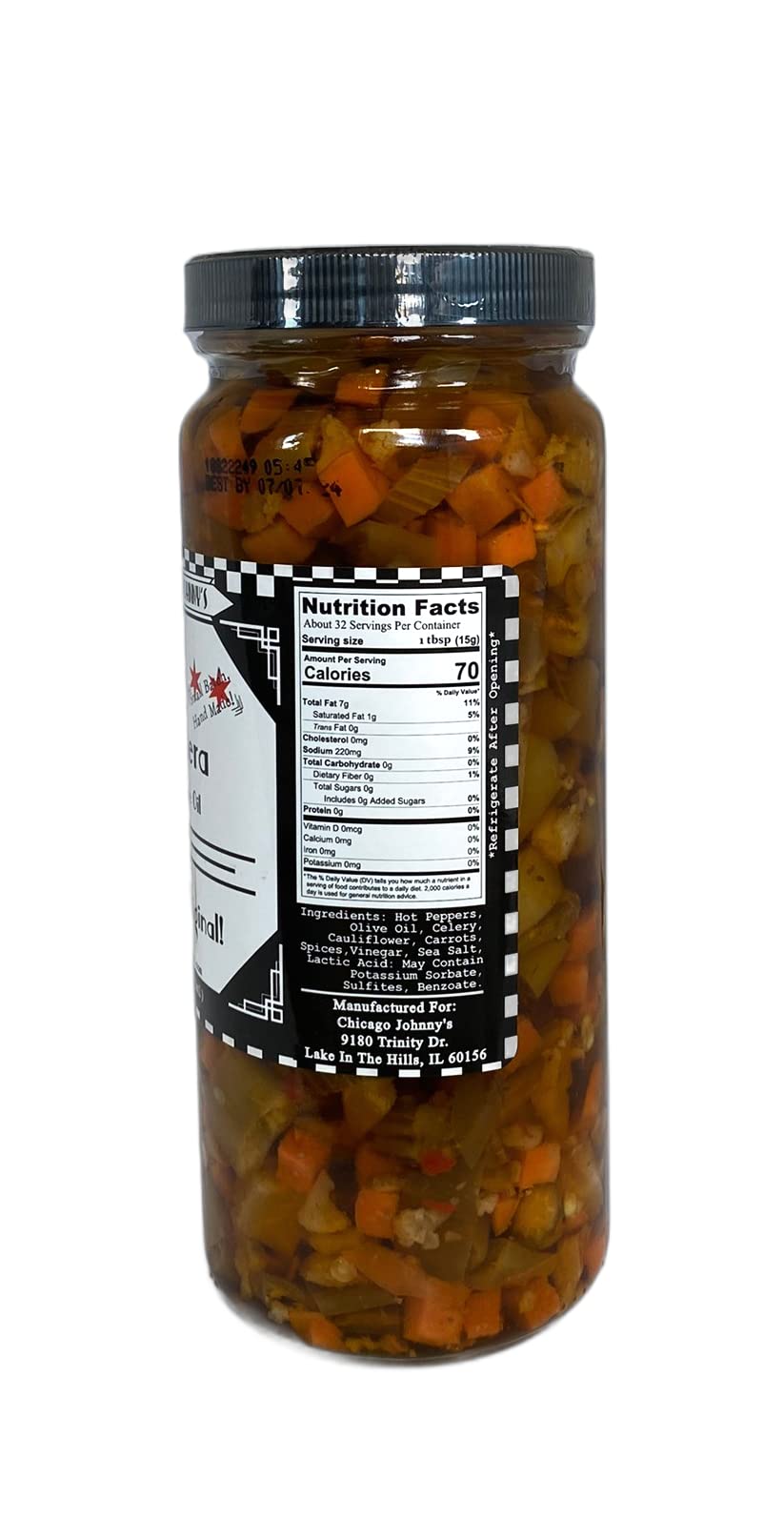 Chicago Johnny's Giardiniera jar close-up signals handmade authenticity