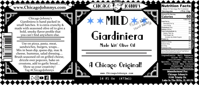 Chicago Johnny's gift-ready giardiniera in a decorative jar
