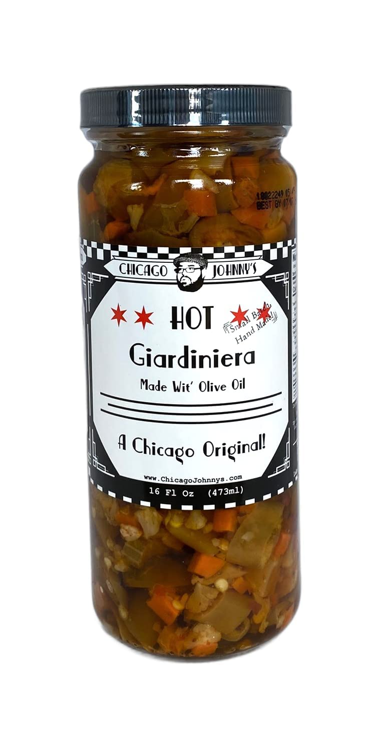 Chicago Johnny's Hot Giardiniera in olive oil bottle showcases artisanal quality for premium sandwiches