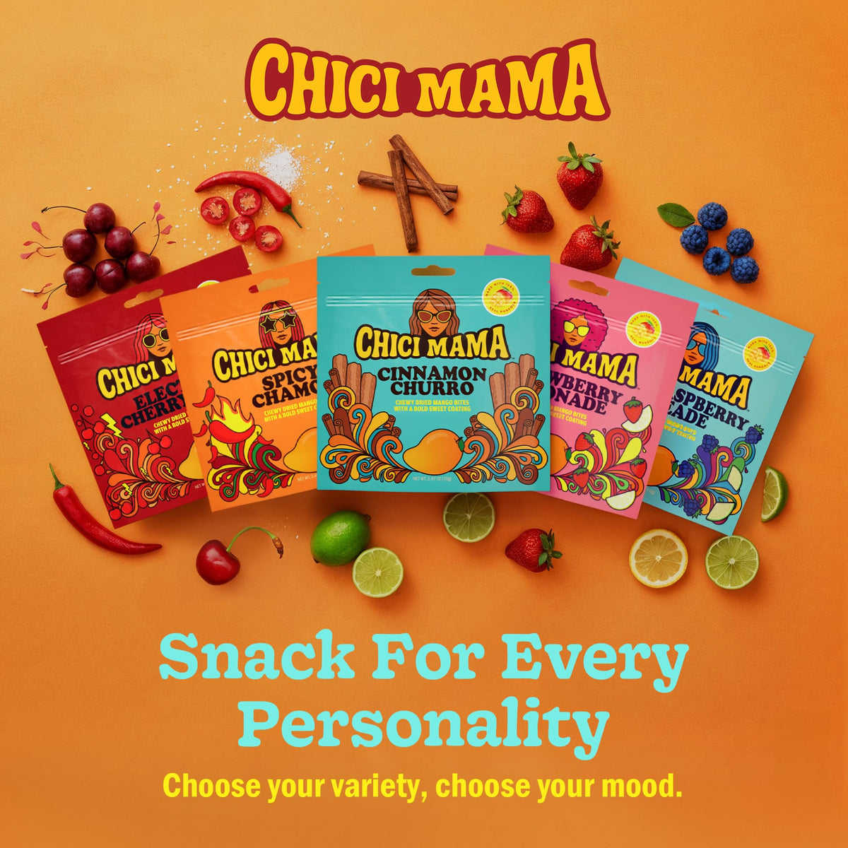 Chici Mama Mango Bites Blue Raspberry Limeade flavor, fruity zing