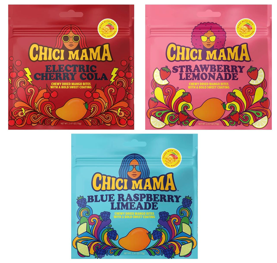 Chici Mama Chewy Mango Bites Starter Pack front view for on-the-go snacking.