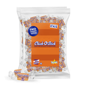 Atkinson's Chick-O-Stick 2lb laydown bag showing crunchy peanut butter coconut bites.