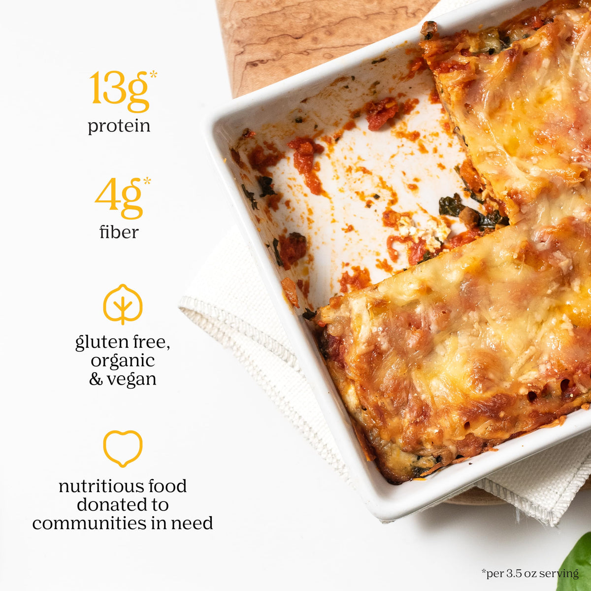Chickapea lasagna pasta ingredient list highlights chickpeas and lentils for protein.
