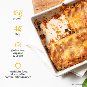 Chickapea lasagna pasta ingredient list highlights chickpeas and lentils for protein.