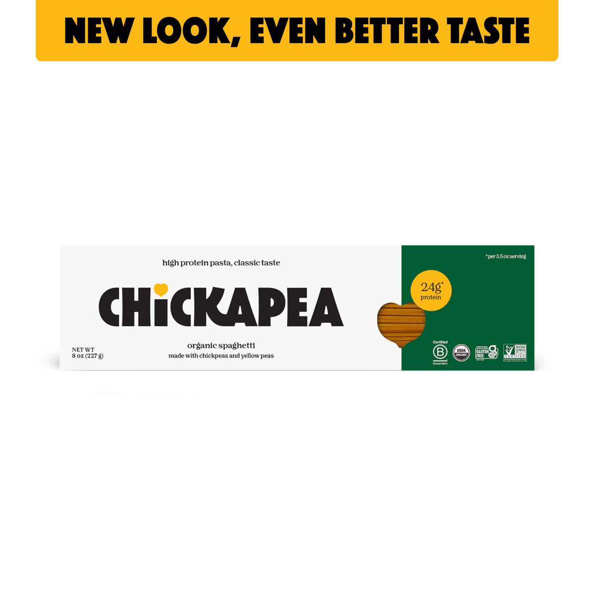 Chickapea Organic Chickpea Pasta ingredients display, two-ingredient pasta for clean eating