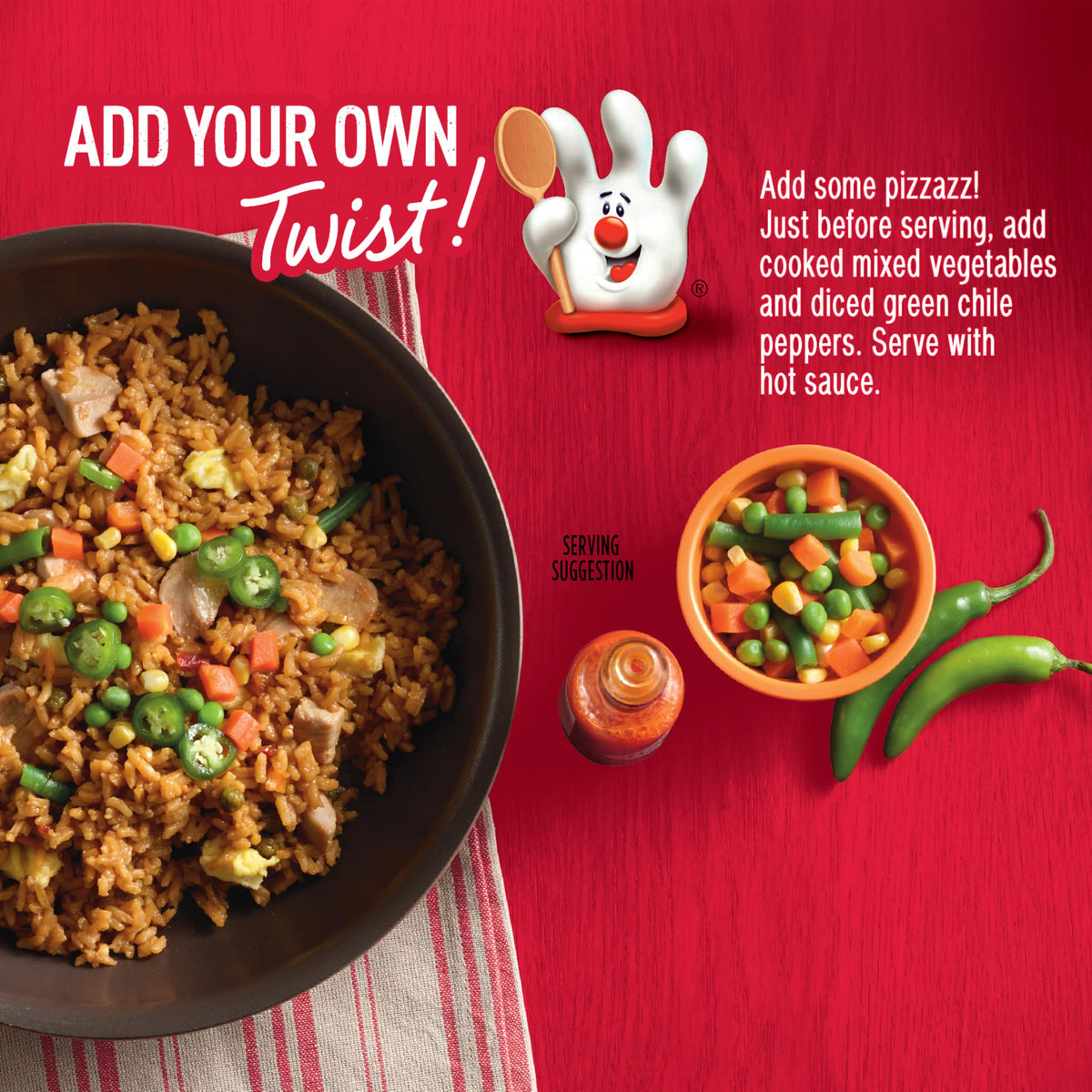 Cooked vegetables added to customize Chicken Helper fried rice