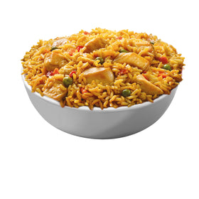 Steaming bowl of Chicken Helper chicken fried rice ready to eat