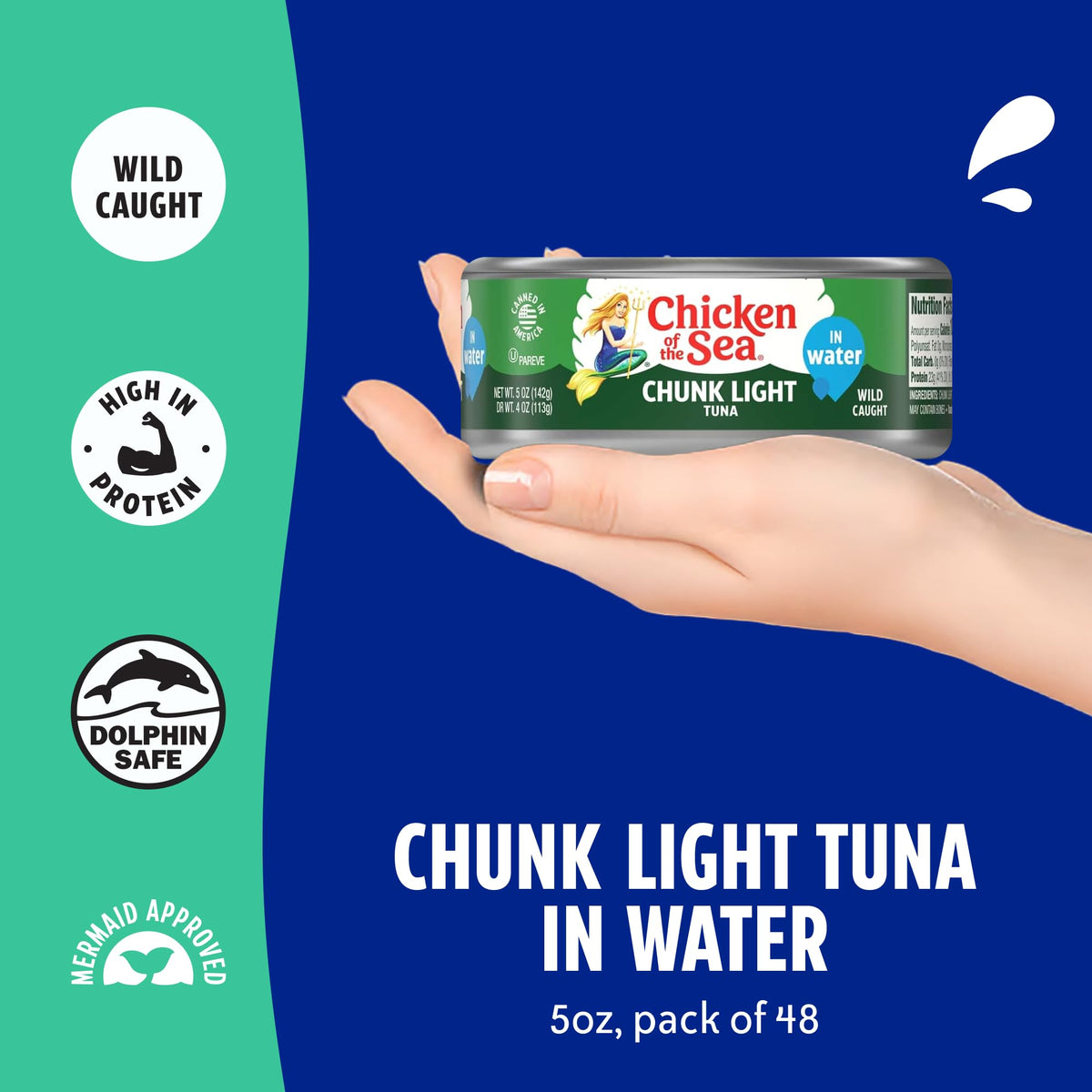Chicken of the Sea 5 oz cans on shelf emphasize convenience and protein for quick meals.