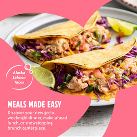 Chicken of the Sea pink salmon can with omega-3s highlight for heart-healthy meals.