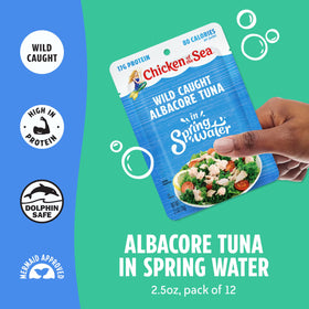 Chicken of the Sea albacore tuna in water pouch opened for a quick snack.