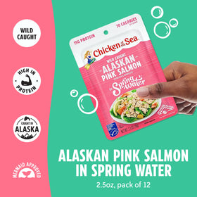 Chicken of the Sea boneless skinless salmon pouch, high-protein snack option.
