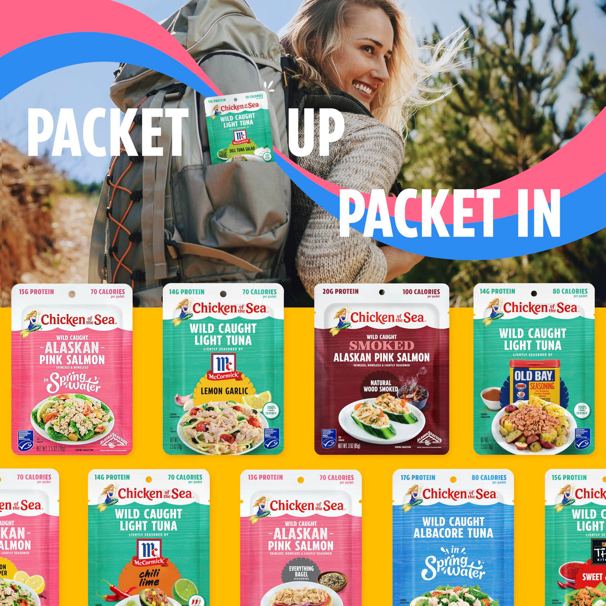 Chicken of the Sea Dill Tuna on-the-go pouch in bag or backpack