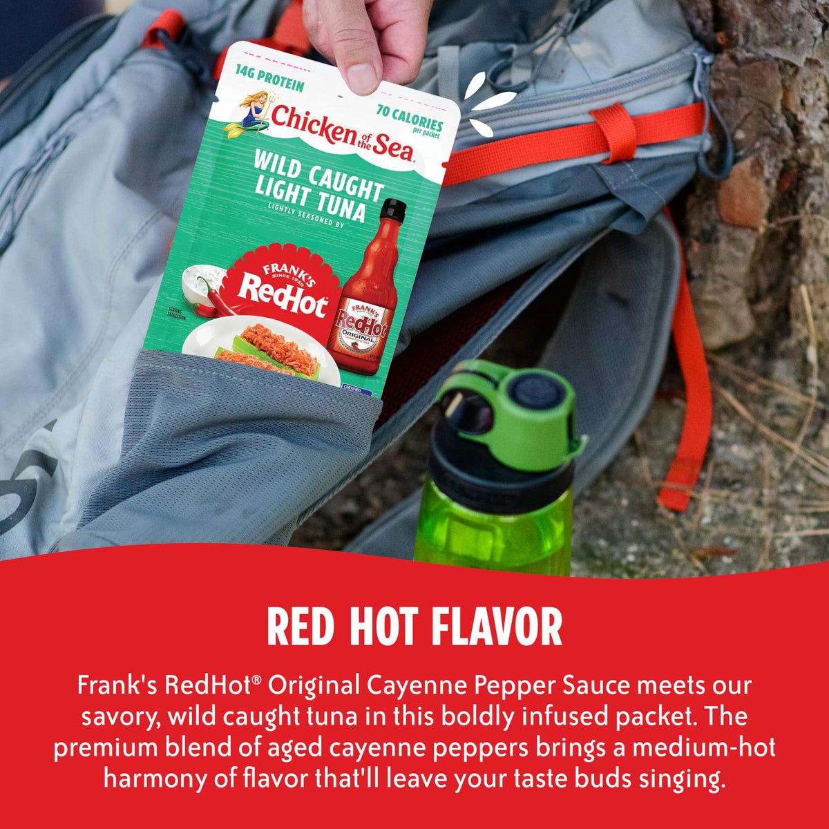 Tuna served over crackers illustrates quick snack idea with Frank's RedHot flavor
