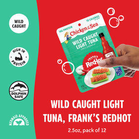 Back view showing nutrition and wild tuna details for Frank's RedHot tuna