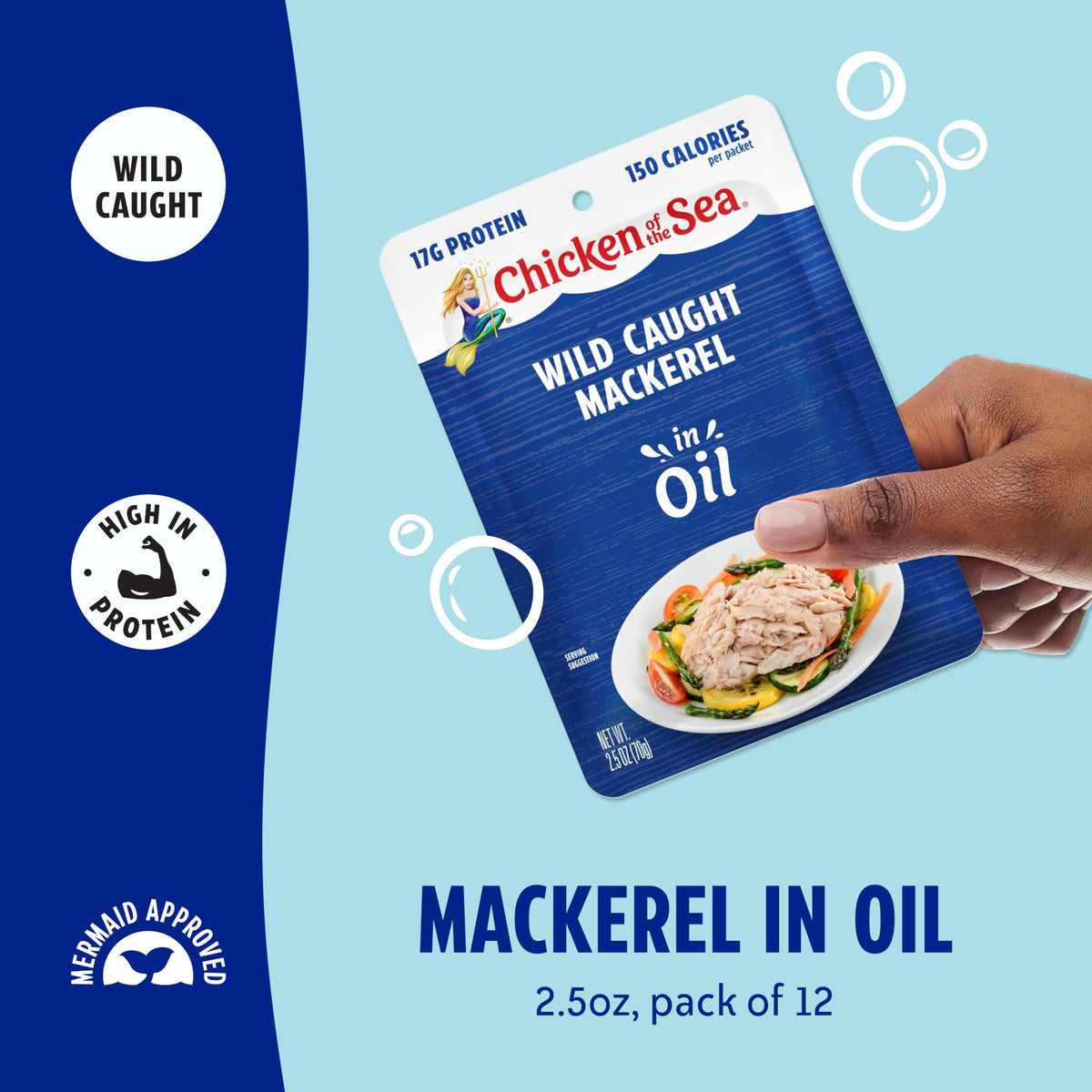 Chicken of the Sea Mackerel in Oil tear-open packet ready for on-the-go meals