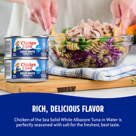 Chicken of the Sea MSC-certified wild tuna label emphasizes sustainable sourcing and quality.