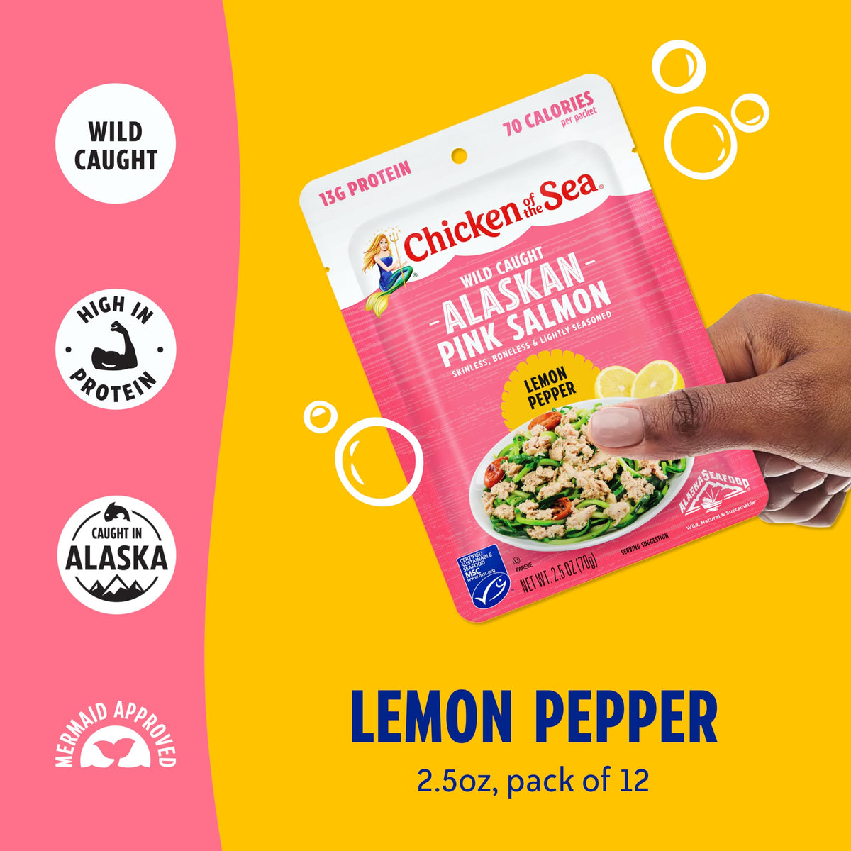 Chicken of the Sea pink salmon lemon pepper packet ready for quick salads